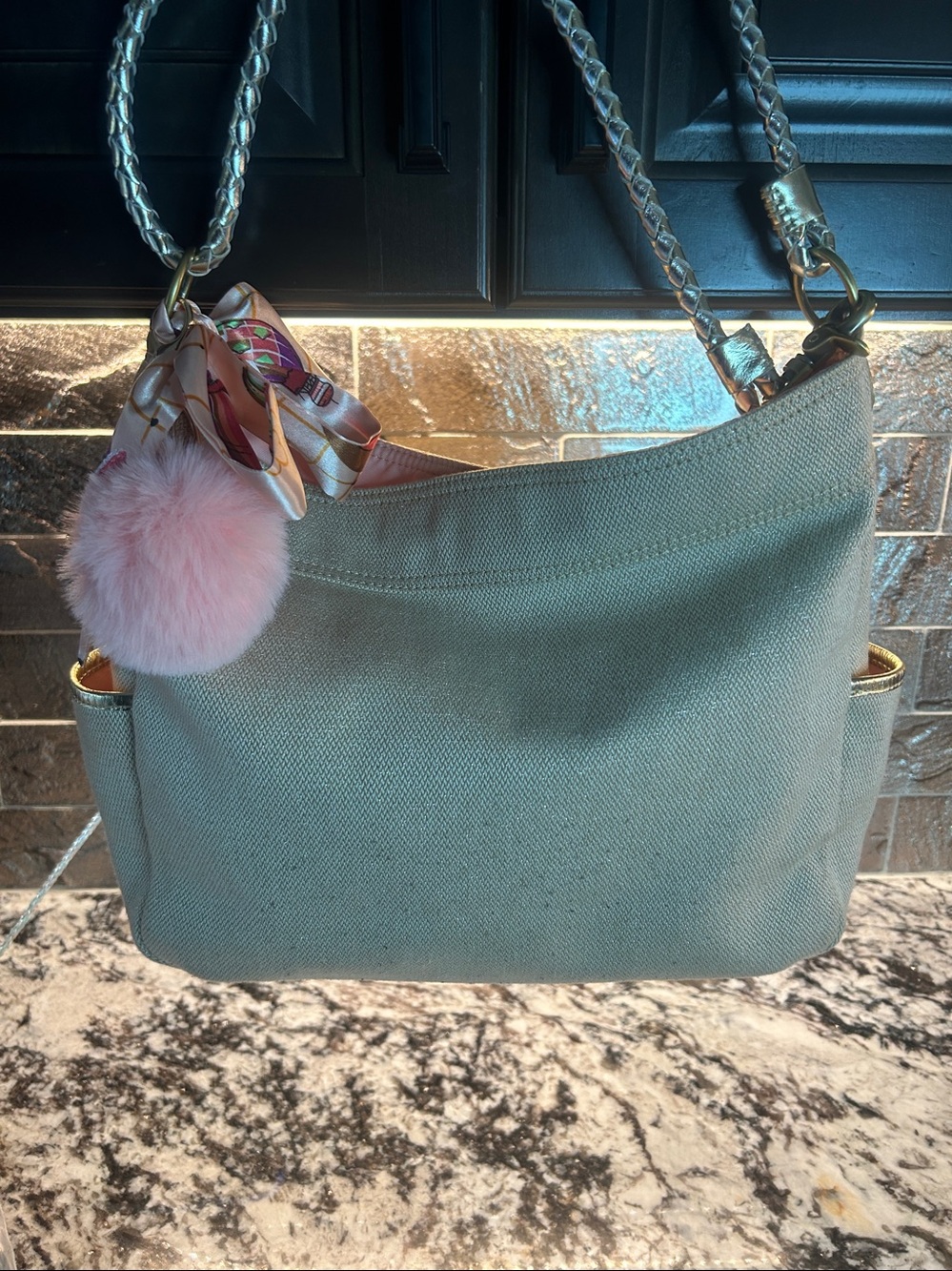 Burberry Taupe Canvas Shoulder Bag with Gold Logo and Braided Strap - Picture 5 of 15